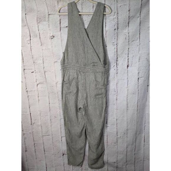 Not Perfect Linen Sleeveless Jumpsuit Gray Striped Women's Size M Medium Drawstr - Picture 4 of 13